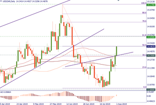 USD/ZAR turned up